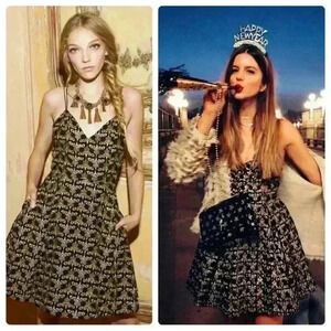 ALICE + OLIVIA Marilla Embroidered Strappy Mini Dress in Black Metallic Sz. 0